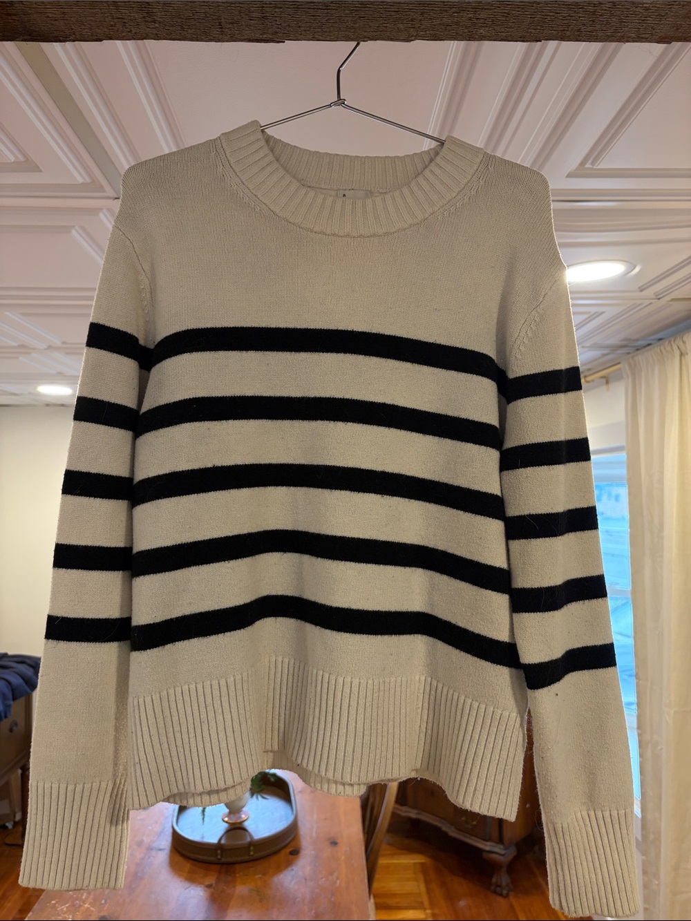 a new day Cream and Black Striped Crewneck Sweater
